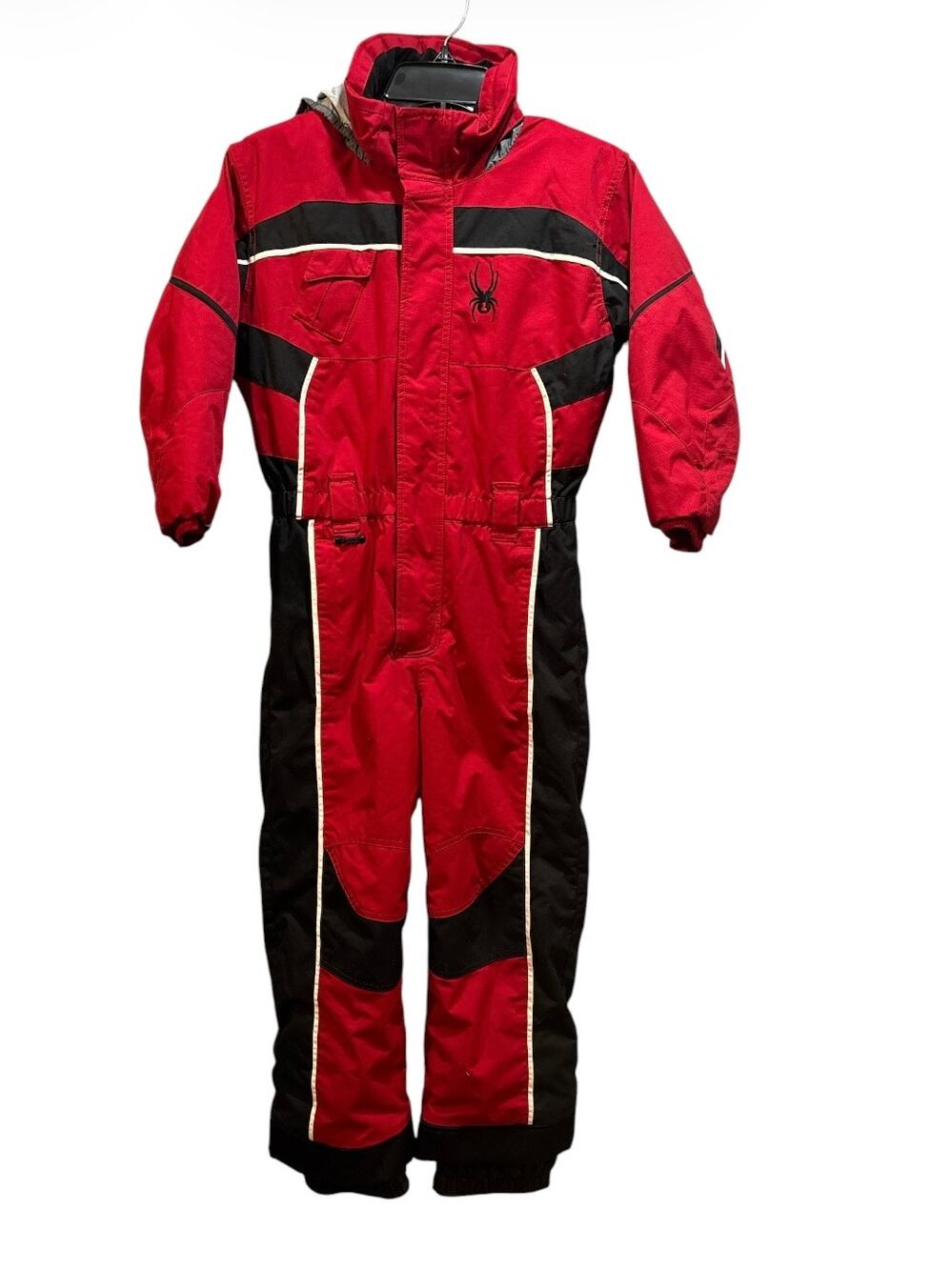 Spyder ski snowsuit youth size 7 red and black, full zip, growing size one piece